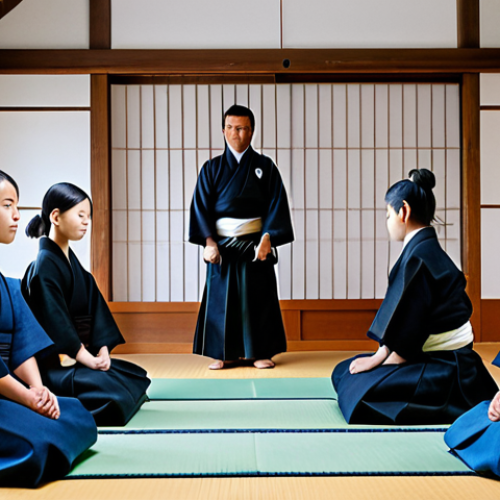 Home 21 Kendo Practice Scene**
"A group of adults and children, fully clothed in modest kendo keikogi and hakama, practicing basic stances in a well-lit dojo, appropriate attire, safe for work, professional instruction, perfect anatomy, natural proportions, family-friendly atmosphere."
**