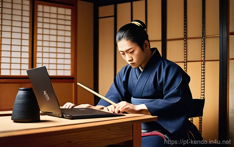 검도 장비 구매 할인 코드 - **Prompt:** A focused Kendo practitioner, a person of unspecified gender, in their late 20s, with a ...