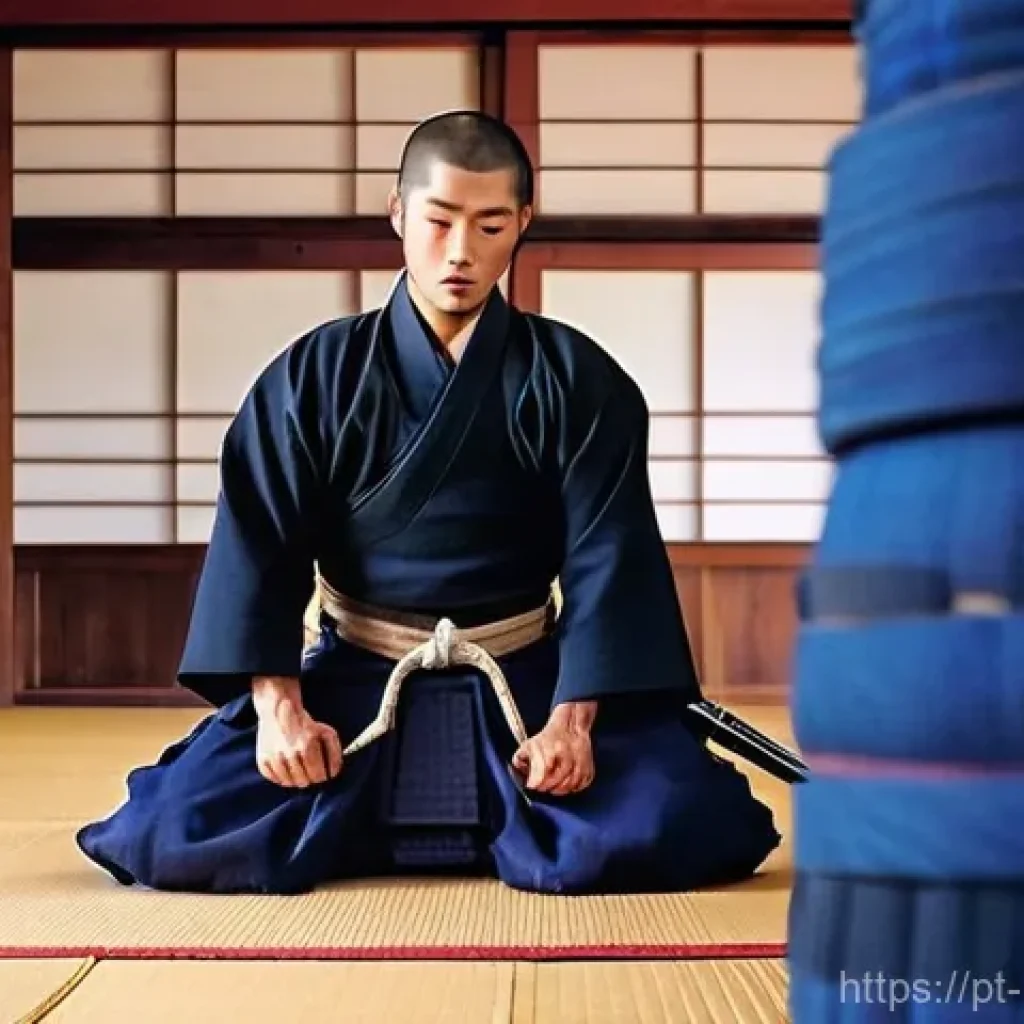 검도의 매력 - **Prompt:** A male Kenshi (Kendo practitioner) in his late 20s, with a focused and serene expression...