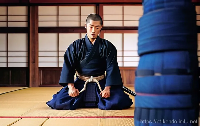 검도의 매력 - **Prompt:** A male Kenshi (Kendo practitioner) in his late 20s, with a focused and serene expression...
