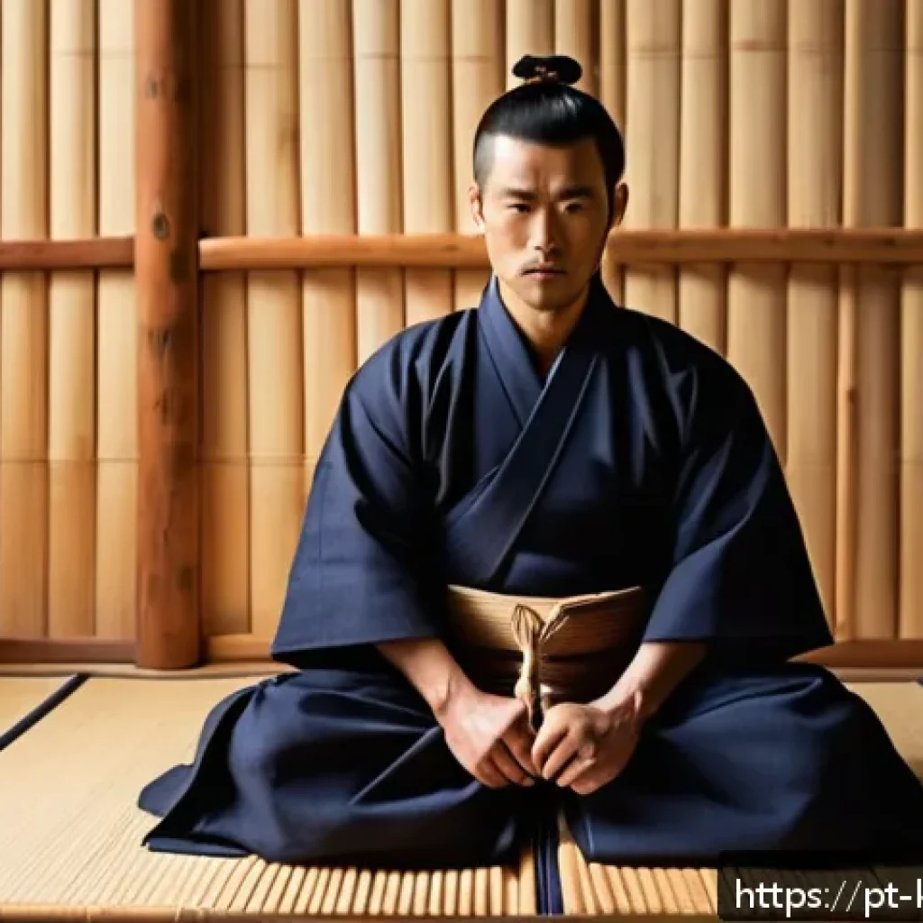 검도 기본 동작 연습법 - A young adult male kendo practitioner in a traditional keikogi and hakama, standing in perfect kendo...